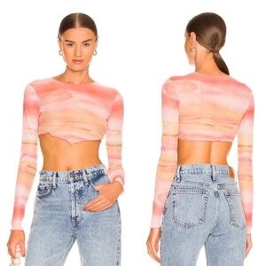 Revolve Superdown Miley Ombré Crop Top - Sheer Long Sleeve Top Size XL NWT